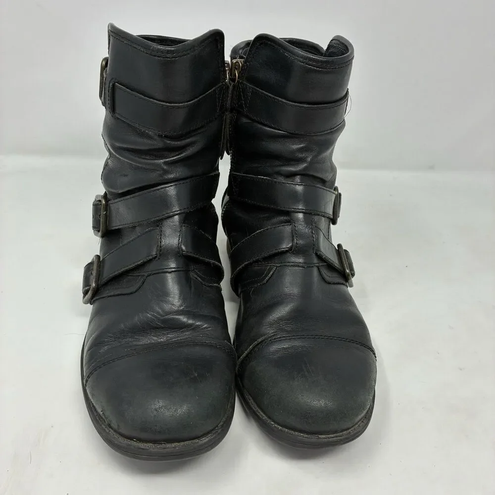 UGG Finney Black Suede 3 Buckle Strap Motorcycle Cap Toe & Zip Mid Calf Boots 8
